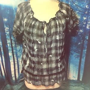 Miley & Max B&W Splatter Plaid Blouse